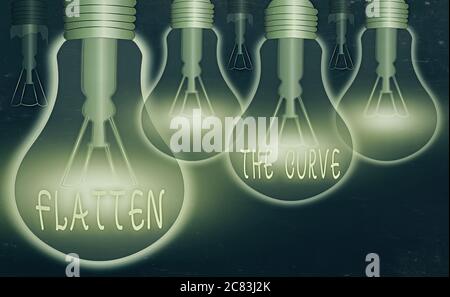 Writing note showing Flatten The Curve. Business concept for raising an awareness on slowing the rate of the infectious disease Realistic colored vint Stock Photo