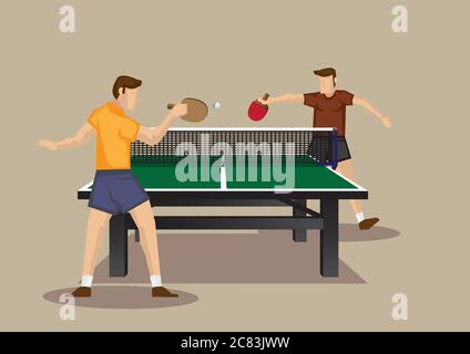 Cartoon vector illustration of table tennis players playing table tennis isolated on plain background. Stock Vector