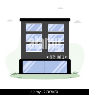 Pets hotel. Veterinary hospital services and domestic animals hotels. Dogs grooming and health check center. Vet clinic, robotic pet sitters metaphors Stock Vector