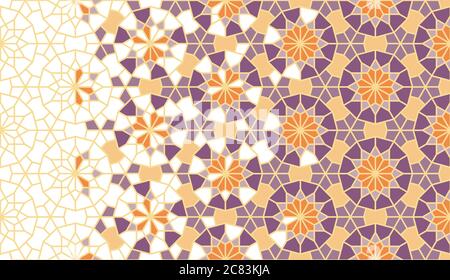 Arabesque art vector pattern. Geometric arabesque halftone pattern with color tile disintegration Stock Vector