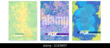 Set of textured hand drawn canvas. Abstract posters in impressionism style. Vector illustration. Background for your creativity Stock Vector