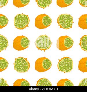 Illustration on theme big colored seamless kiwano, bright fruit pattern for seal. Fruit pattern consisting of beautiful seamless repeat kiwano. Simple Stock Vector