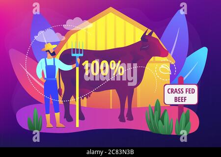 Grass fed beef concept vector illustration. Stock Vector