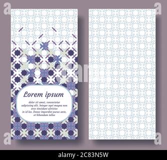 Arabic double card for invitation, celebration, save the date, wedding performed in arabic geometric tile. Colofrul card vector template Stock Vector