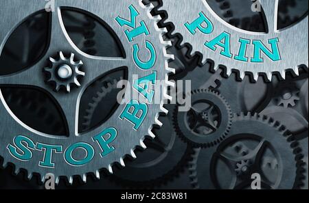 Word writing text Stop Back Pain. Business photo showcasing put an end on the pain felt in the low or upper back System administrator control, gear co Stock Photo