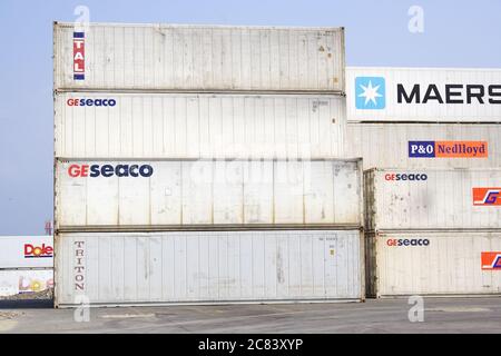 BARRANQUILLA, COLOMBIA -  FEBRUARY 22, 2010: Container shipping yard in the port of Barranquilla Stock Photo