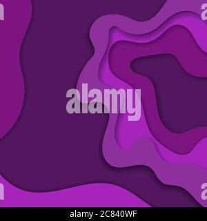 Abstract purple 3D paper cut background. Abstract wave shapes. Vector format Stock Vector