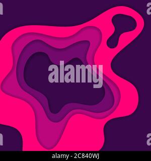 Abstract pink and purple 3D paper cut background. Abstract wave shapes. Vector format Stock Vector