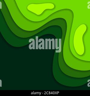 Abstract green 3D paper cut background. Abstract wave shapes. Vector format Stock Vector