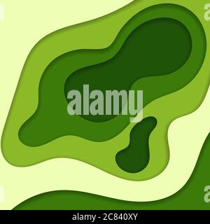 Abstract green 3D paper cut background. Abstract wave shapes. Vector format Stock Vector