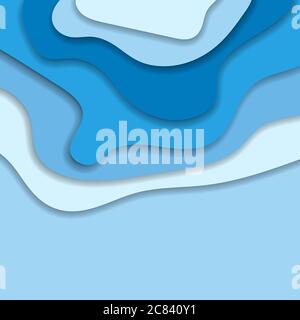 Abstract blue 3D paper cut background. Abstract wave shapes. Vector format Stock Vector