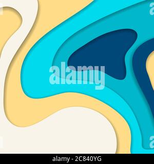Abstract blue and yellow 3D paper cut background. Abstract wave shapes. Vector format Stock Vector