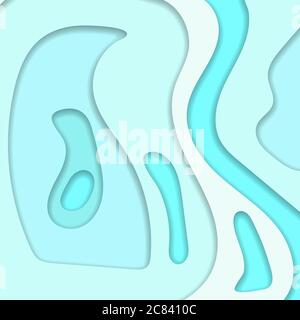 Abstract blue 3D paper cut background. Abstract wave shapes. Vector format Stock Vector