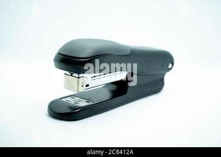 Black stapler isolated on a white background Stock Photo