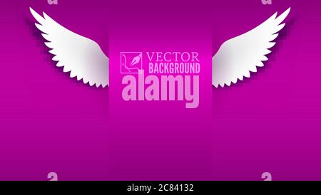 White wings on pink background with place for text. Vector template for religious or emotional messages Stock Vector