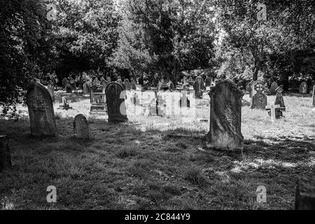 Headstones in St. Martins Church graveyard, Cheriton, Kent. Stock Photo
