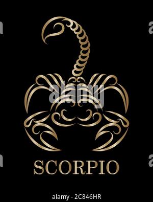 Golden line vector logo of a scorpion. It is sign of scorpio zodiac. Stock Vector