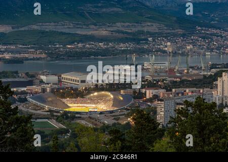 Split, Croatia - August 9 2018: Sunset over the Poljud Stadium, Hajduk Split vs Steaua Bucharest in a UEFA Europa League qualifying game Stock Photo