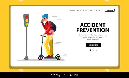 Accident Prevention Inattentive Driver Vector Flat Illustration Stock Vector