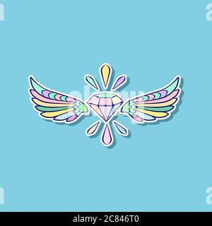 Diamond with wings. Youth design element, color image isolated from background. Stock Vector