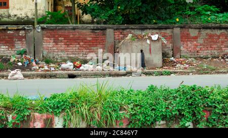 Pile of garbage dump near roadside.Environmental pollution problem. Stock Photo