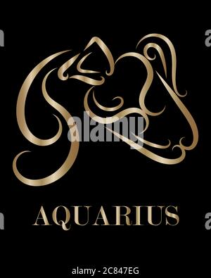 Golden line vector logo of Athlete. It is sign of Aquarius zodiac. Stock Vector