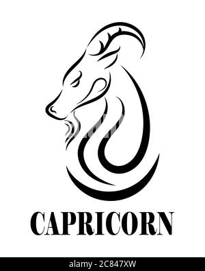 Black line vector logo of goat head. It is sign of capricorn zodiac. Stock Vector