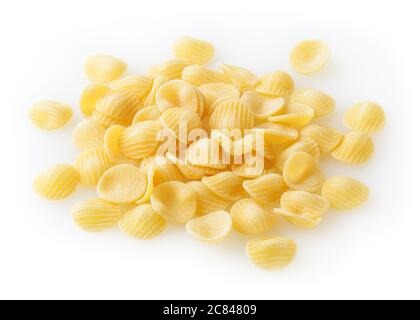 Heap of uncooked orecchiette pasta isolated on white background Stock Photo