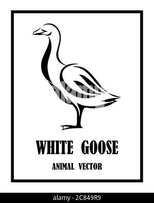 Vector Line Art Illustration logo of a goose. It is standing. It is black and white. Stock Vector
