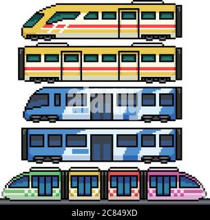 pixel art set isolated modern train Stock Vector