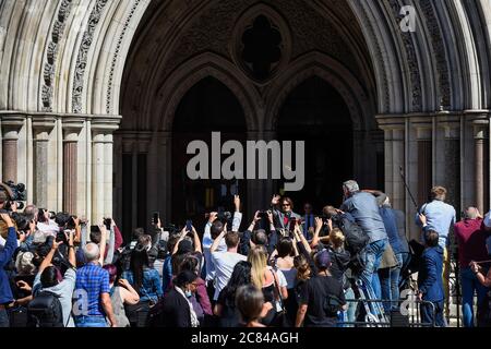 London, UK.  21 July 2020.  Johnny Depp, Hollywood actor, arrives at the High Court to attend his libel case.  Mr Depp is suing The Sun newspaper’s publisher News Group Newspaper, as well as executive editor Dan Wootton, for calling him a ‘wife beater’ in 2018. Mr Depp also that claims allegations of violence against Heard are untrue.  The case continues.  Credit: Stephen Chung / Alamy Live News Stock Photo