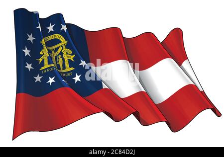 Vector illustration of a Waving Flag of the State of Georgia. All elements neatly on well-defined layers and groups. Stock Vector