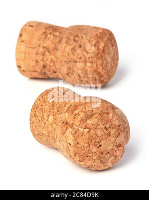 Champagne corks on white background Stock Photo