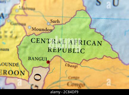 Geographic map of Central African Republic country with important cities Stock Photo