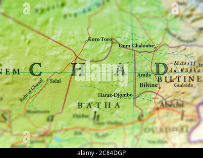 Geographic map of Chad country with important cities Stock Photo
