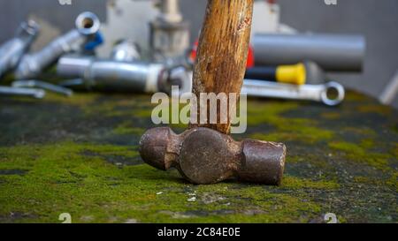 Close up old hammer Stock Photo