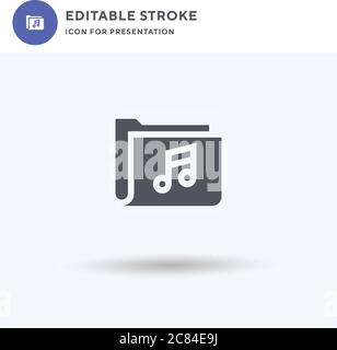Music Folder icon vector, filled flat sign, solid pictogram isolated on white, logo illustration. Music Folder icon for presentation. Stock Vector