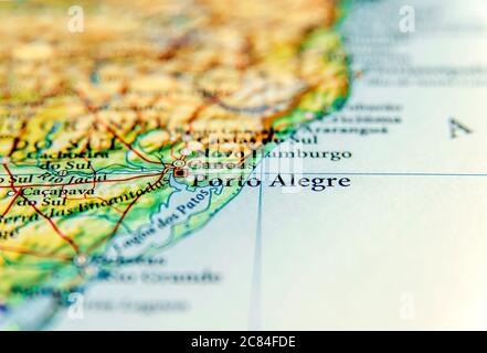 Geographic map of Brasil with Porto Alegre city Stock Photo