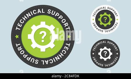 Gear with question mark icon. Problem fix concept. Technical Support stamp vector illustration. Vector certificate icon. Stock Vector