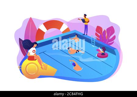 Swimming and lifesaving classes concept vector illustration. Stock Vector