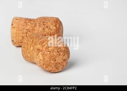 Champagne corks on white background Stock Photo