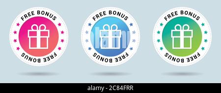 Free Bonus stamp vector illustration. Vector certificate icon. Set of 3 beautiful color gradients. Vector combination for certificate in flat style. Stock Vector