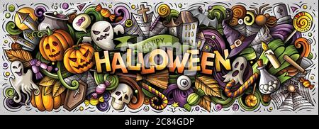 Happy Halloween hand drawn cartoon doodles illustration. Stock Vector