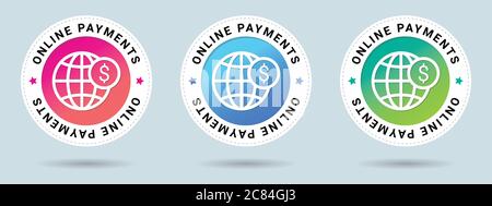 Online Payments stamp vector illustration. Vector certificate icon. Set of 3 beautiful color gradients. Vector combination for certificate. Stock Vector