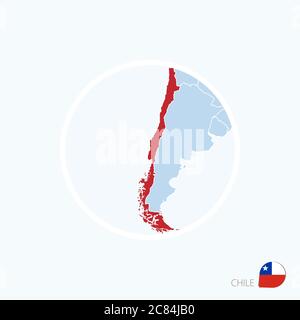Map icon of Chile. Blue map of America with highlighted Chile in red color. Vector Illustration. Stock Vector
