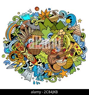 Figi hand drawn cartoon doodles illustration. Funny travel design. Stock Vector