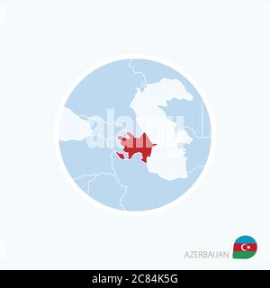 Map icon of Azerbaijan. Blue map of Europe with highlighted Azerbaijan in red color. Vector Illustration. Stock Vector