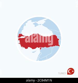 Map icon of Turkey. Blue map of Europe with highlighted Turkey in red color. Vector Illustration. Stock Vector