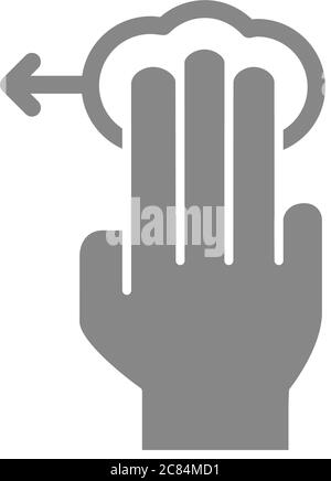 Tap with three fingers and swipe left grey icon. Multi touch screen fingers, 3x tap symbol Stock Vector