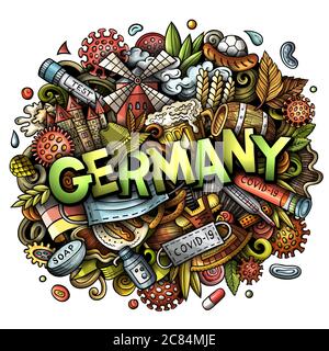 German Fun Graphics Germany hand drawn cartoon doodles illustration. Funny travel design ...